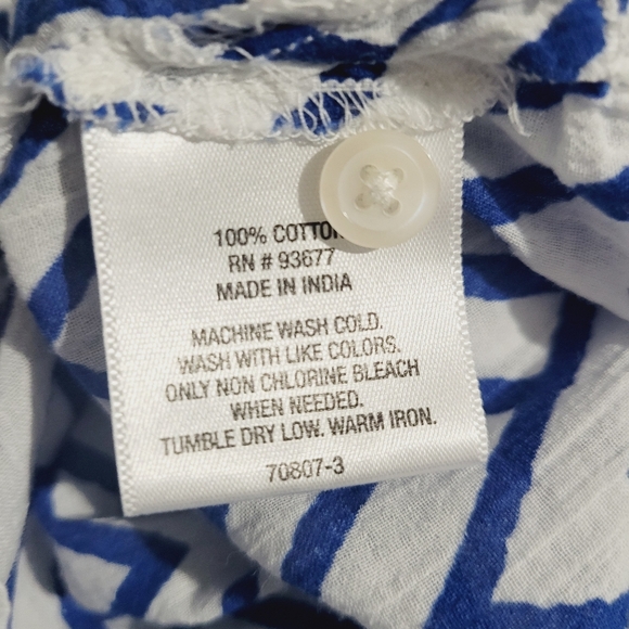 St. John’s Bay 1X Blue White Chevron Print Cotton Tunic Blouse Tie Sleeve Boho - Picture 13 of 13
